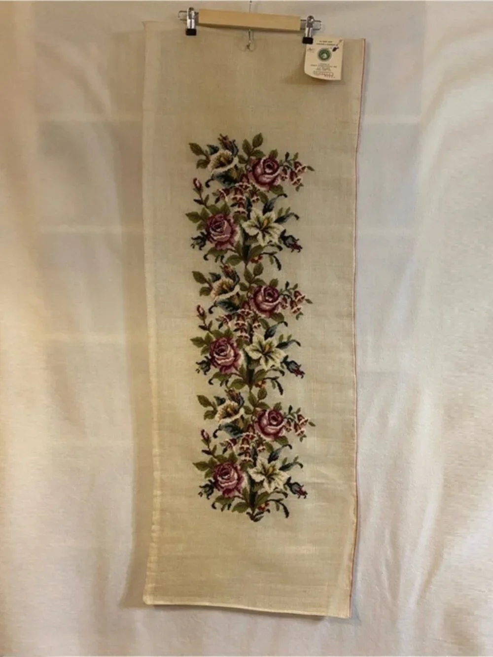 Vintage Poman Needlework floral preworked needlepoint canvas 19 x 53 runner rug